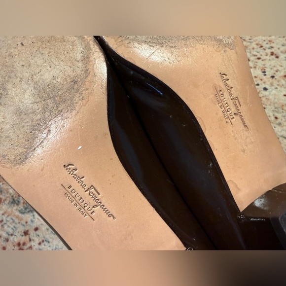 Salvatore Ferragamo Leather Shoes Ballet Womens Size 7.5 Crisscross Brown Preppy - Picture 12 of 14